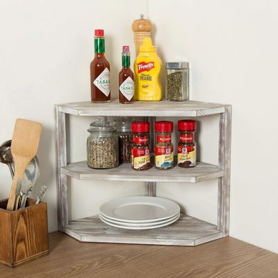 Wooden Kitchen Counter Corner Rack 3 Layer Storage Organizer for Cooking Supplies