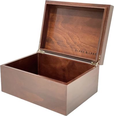 Wooden Keepsake Decorative Box with Lid Wood Printing Handling Stamping