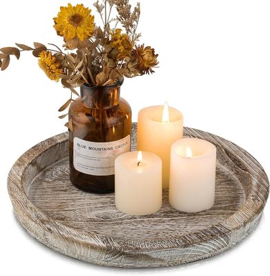 Rustic Ash Tealight Post Tray Small Farmhouse Table Centerpiece with Customized Logo