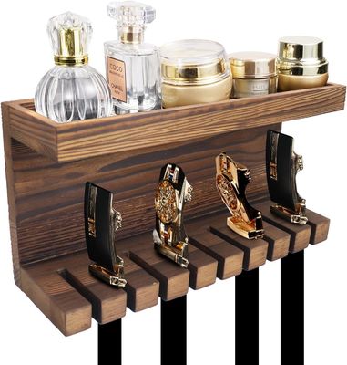 Convenient Wooden Belt Storage Organizer with Double Shelves Walnut/ Beech Material