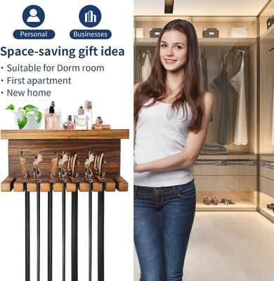 Convenient Wooden Belt Storage Organizer with Double Shelves Walnut/ Beech Material