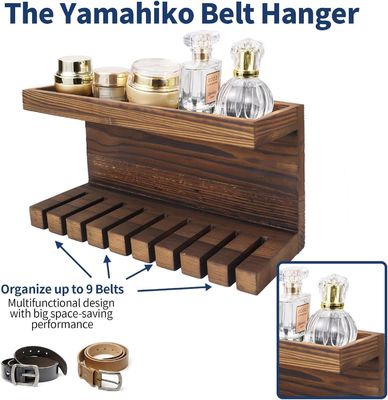 Convenient Wooden Belt Storage Organizer with Double Shelves Walnut/ Beech Material