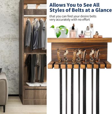 Convenient Wooden Belt Storage Organizer with Double Shelves Walnut/ Beech Material