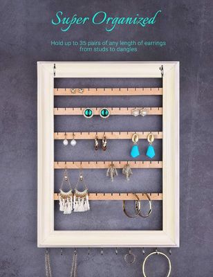 Non-folding Rack Earring Holder Wall Jewelry Display with Bracelet Necklace Holder and Rod