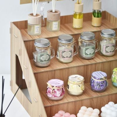 Modern Wooden Countertop Candle Soap Holder for Displaying Glass Cups Cupcakes and Candy