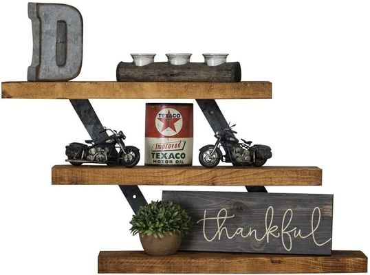 Double Tiers Rustic Wood Wall Mounted Foldable Hanging Shelf Set for Home Decorations