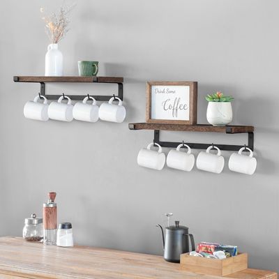 Solid Wood Floating Rack Coffee Bar Accessories for Wall Book Shelves in Kids Kitchen