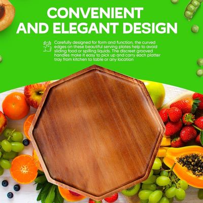 Acacia Wood Serving Platters and Trays with Easy Carry Grooved Handle Design Accepted