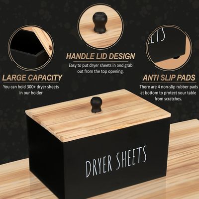 Gift Craft Black Wooden Box Container Rectangle Modern Space Saving Sheets Dispenser