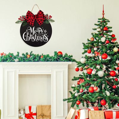 Round Wooden Hanging Sign for Front Door Merry Christmas Welcome Wood Sign Solid Wood