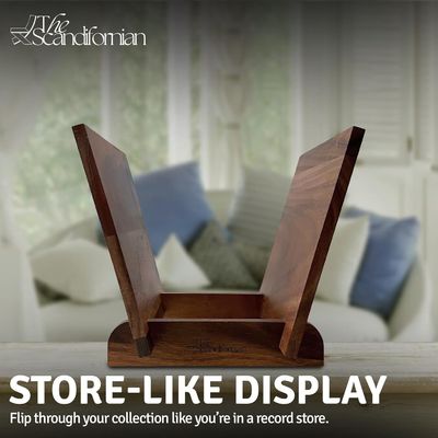 Flip Display Wooden Record Holder for 50 Music Album Storage Single Tier Design