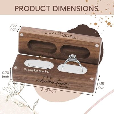 Rustic Vintage Solid Wood Rectangle Jewelry Storage 2 Ring Box with TIMBER Engraving