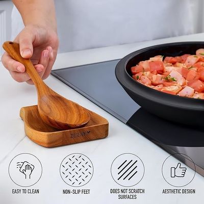 Gift Craft Industrial Acacia Wood Spoon Holder Rest for Kitchen Non Slip Silicone Feet