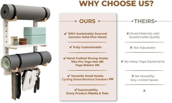 Convenient Wood Yoga Mat Organizer for Fully Customizable Home Gym Wall Mounting