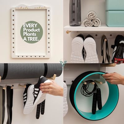 Convenient Wood Yoga Mat Organizer for Fully Customizable Home Gym Wall Mounting
