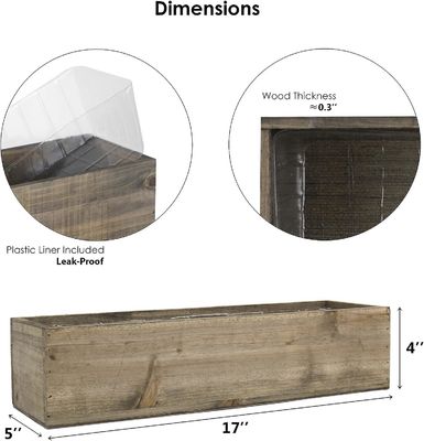 Other Gift Craft Luxury Rustic Brown Wooden Planter Box with Removable Plastic Liner