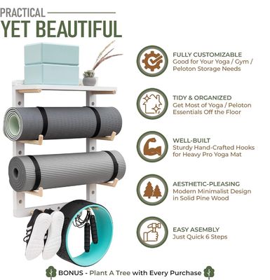 Convenient Wood Yoga Mat Organizer for Fully Customizable Home Gym Wall Mounting