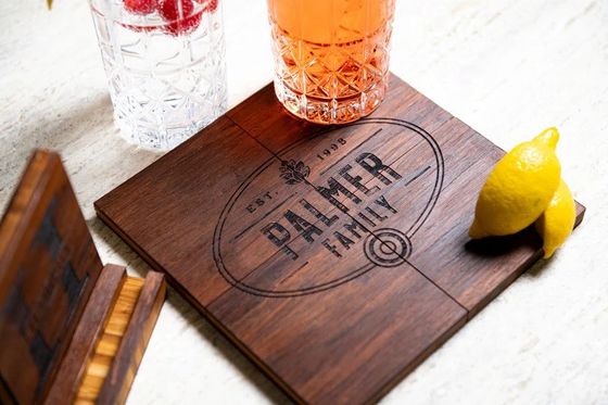 Family Name Coasters with Optional Holder Made of Bamboo Beech Walnut Oak MDF or Pine