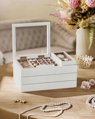Clear Lid 3-Layer Wooden Jewelry Box in Rectangle Shape for Custom Storage Needs