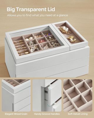 Clear Lid 3-Layer Wooden Jewelry Box in Rectangle Shape for Custom Storage Needs