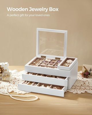 Clear Lid 3-Layer Wooden Jewelry Box in Rectangle Shape for Custom Storage Needs