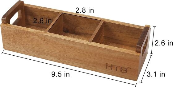 Acacia Wood Tea Bag Box with Handle 3 Compartments Mini Countertop Storage Container