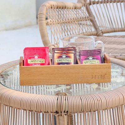 Acacia Wood Tea Bag Box with Handle 3 Compartments Mini Countertop Storage Container