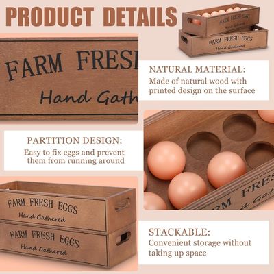 Rustic Wooden Egg Crate for 12 Fresh Eggs Stackable Customized Designs Storage Box