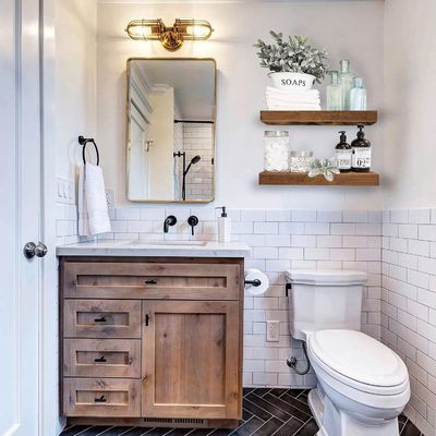 Wooden Wall Mounted Rustic Brown Set of 2 Farmhouse Decor Bathroom Floating Shelves