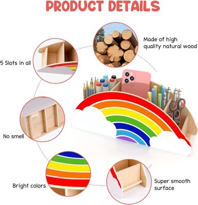 Silk-Screen Printed Bamboo Wood Caddy for Phone and Supply Organization in Solid Wood