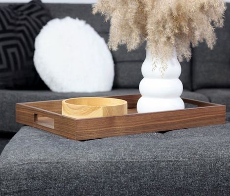 Customized Logo Walnut Wood Tray Home Decor Serving Tray with Handles