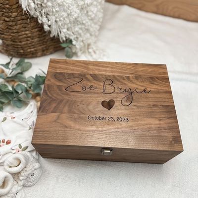 Wooden Baby Memory Keepsake Box Handmade Walnut Personalized Gift for Baby's Memories