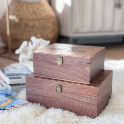 Wooden Baby Memory Keepsake Box Handmade Walnut Personalized Gift for Baby's Memories