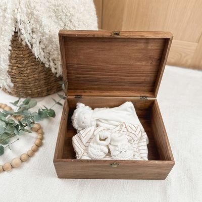 Wooden Baby Memory Keepsake Box Handmade Walnut Personalized Gift for Baby's Memories
