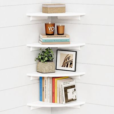 Custom Living Room Decor Set of 4 Corner Round White Floating Book Shelves for Wall