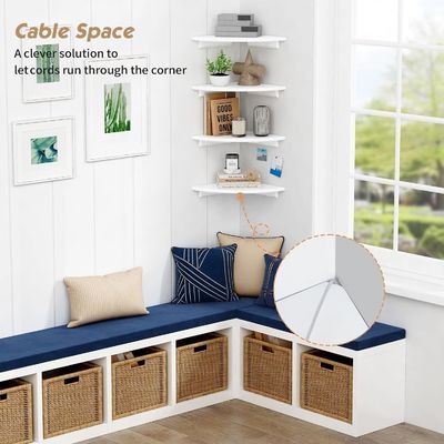 Custom Living Room Decor Set of 4 Corner Round White Floating Book Shelves for Wall