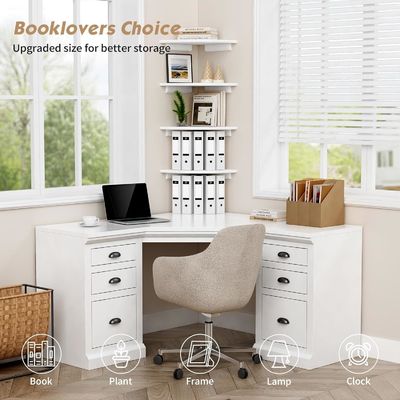 Custom Living Room Decor Set of 4 Corner Round White Floating Book Shelves for Wall