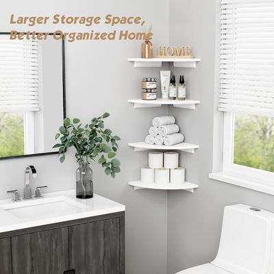 Custom Living Room Decor Set of 4 Corner Round White Floating Book Shelves for Wall