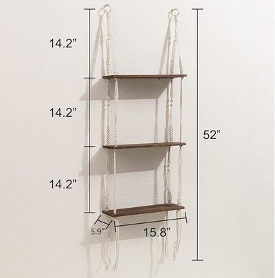 Home Furniture 3 Tier Macrame Wall Hanging Shelf with Wooden Floating Storage Shelves
