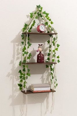 Home Furniture 3 Tier Macrame Wall Hanging Shelf with Wooden Floating Storage Shelves