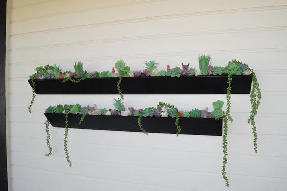 Long Square Wooden Wall Planter for Modern Succulent Display in Indoor Outdoor Garden