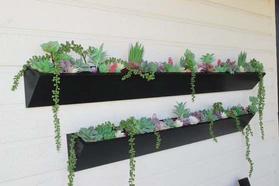 Long Square Wooden Wall Planter for Modern Succulent Display in Indoor Outdoor Garden