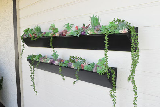 Long Square Wooden Wall Planter for Modern Succulent Display in Indoor Outdoor Garden