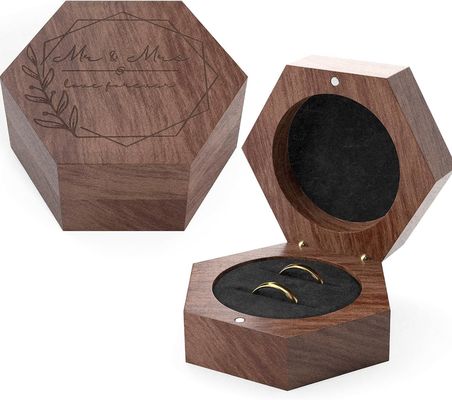 Solid Wood Custom 2 Slots Gift Packaging With Logo Wooden Ring Box for Engagement Ring