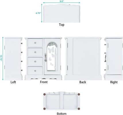 Handmade White Solid Wood Jewelry Box with 4 Drawers Large Mirror and Necklace Carousel