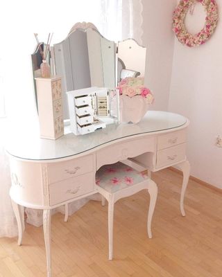 Handmade White Solid Wood Jewelry Box with 4 Drawers Large Mirror and Necklace Carousel