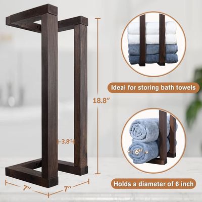 Decorative Pine Wall Mounted Wooden Towel Rack for Bathroom Rolled Towels Organizer