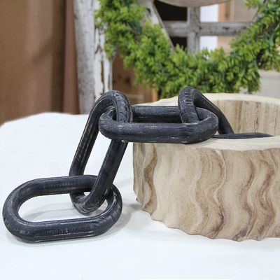 Handcrafted Mango Wood Chain Link Decor for Folk Art Style Home Decoration