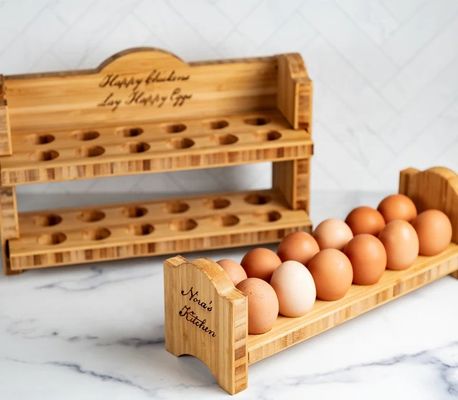 Eco-Friendly Bamboo Rustic Wooden Egg Holder for Fridge Burning or Custom Request