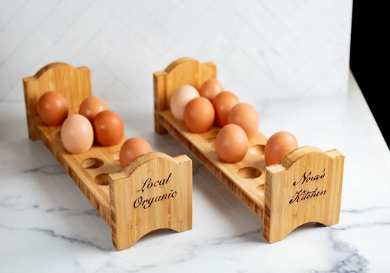 Eco-Friendly Bamboo Rustic Wooden Egg Holder for Fridge Burning or Custom Request
